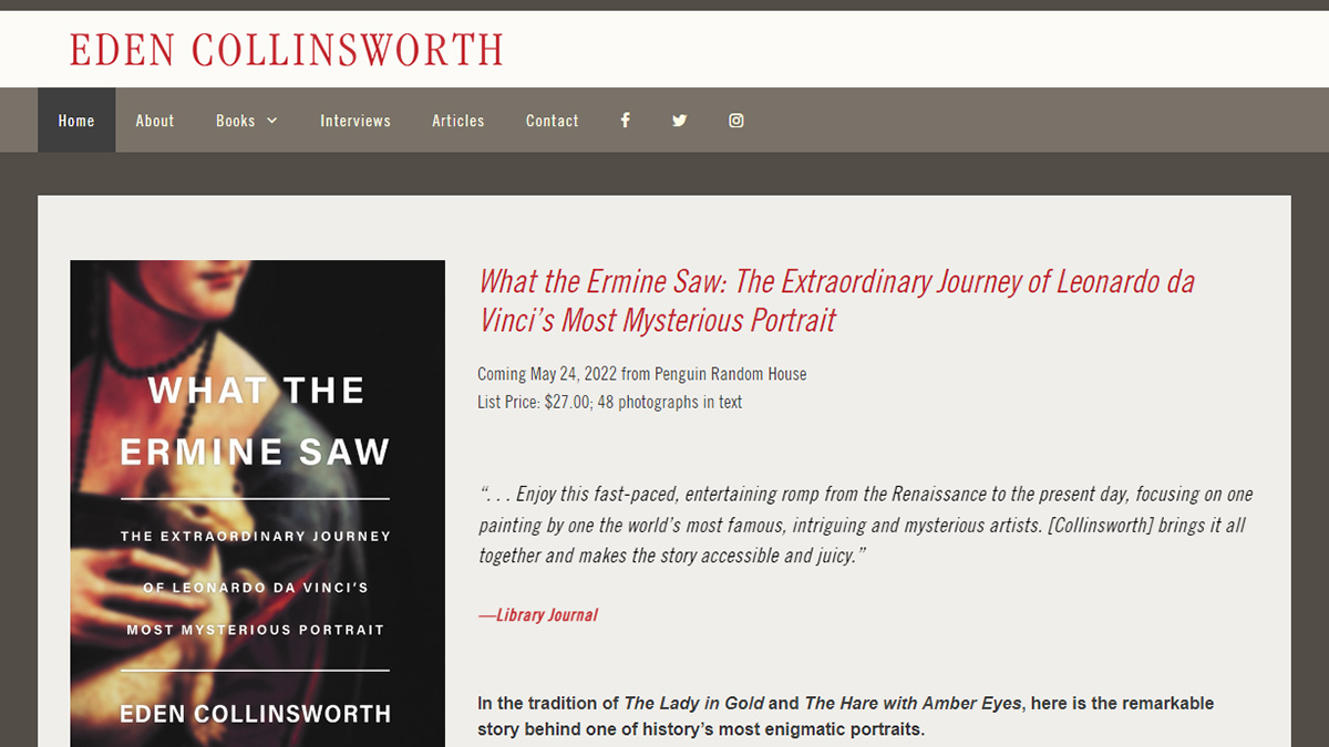 Homepage of Eden Collinsworth Author of What the Ermine Saw